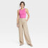 Фото #2 товара Women's High-Rise Linen Pleat Front Straight Pants - A New Day Tan 14