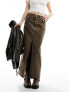 Dr Denim Myra maxi denim skirt with front split in washed coffee