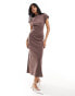 Фото #2 товара ASOS DESIGN high neck midi dress with capped sleeve & seam detail in taupe