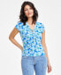 Фото #6 товара Women's Printed Lace-Up Front Top, Created for Macy's