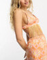 Loungeable satin bralet pyjama set with tassels in orange paisley print