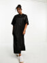 ASOS DESIGN Curve satin oversized midi tshirt dress in black