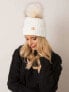 Фото #4 товара Женская вязаная шапка с подворотом и помпоном черная Factory Price