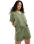 Фото #1 товара Pull&Bear drawstring waist linen short co-ord in khaki