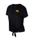 Фото #2 товара Women's Black Distressed Iowa Hawkeyes Finalists Tie-Front T-shirt