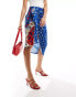 Фото #2 товара Never Fully Dressed Jaspre wrap midaxi skirt co-ord in blue bandana print