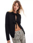 Pieces reversable tie front cardigan in black