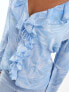 Monki front ruffle blouse in blue swirl print