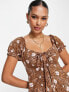 ASOS DESIGN bardot mini tea dress in leopard and daisy print