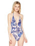 Bikini Lab 155327 Women's High Leg Halter Floral One Piece Swimsuit Sz. L