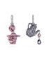 ფოტო #1 პროდუქტის Asymmetrical Design, Cat and Teapot, Multicolored, Rhodium Plated Alice In Wonderland Drop Earrings