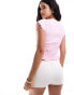 Фото #2 товара ASOS DESIGN textured short sleeve top with tie sides in pink