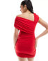 Фото #3 товара Miss Selfridge drape shoulder ruched mini dress in red