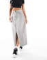 Noisy May Petite maxi skirt with slit in light grey denim wash