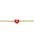 14k Yellow Gold Plated Adjustable Bracelet with Heart Charm and Red Enamel for Kids