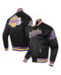 Фото #1 товара Men's Black Los Angeles Lakers Script Tail Full-Snap Satin Varsity Jacket