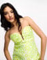 Фото #4 товара Miss Selfridge occasion jacquard plunge mini dress in lime