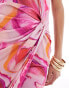 Flounce London knot front split leg maxi dress in pink blur print