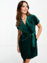 Closet London kimono sleeve velvet mini dress with wrap tie in emerald DE 38 - фото #5