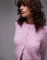 Topshop knitted cropped fluffy cable cardi in pink