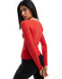 Фото #4 товара Pull&Bear – Gerippter Strickpullover in Rot mit tiefem Ausschnitt