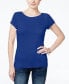 Inc International Concepts Women's Scoop Neck Knit Top Short Sleeve Blue M