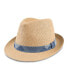 Фото #1 товара Men's Straw Fedora Hat with Denim Patchwork Band