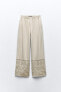 Linen blend wide-leg trousers with cutwork embroidery