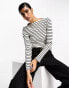 Фото #2 товара & Other Stories ribbed long sleeve boat neck top in off white and black stripe