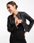 Фото #1 товара Cotton On stretch faux leather moto jacket in washed black