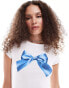 Monki short sleeve t-shirt with bow graphic print in white