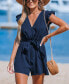 Фото #3 товара Women's Navy Surplice Flutter Sleeve Romper