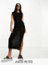 ASOS DESIGN Petite knitted relaxed midi dress in rib in black