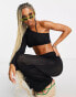 New Girl Order festival beach crochet one shoulder crop top co-ord in black