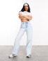 ASOS DESIGN Weekend Collective mom jean with turn up detail in light wash