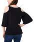 ფოტო #2 პროდუქტის Petite Keyhole Cold-Shoulder Trimmed Top