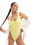 River Island textured scoop neck swimsuit in light yellow Желтый, 36 - фото #1