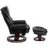 Фото #1 товара Contemporary Black Leather Recliner And Ottoman With Swiveling Mahogany Wood Base