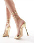 Фото #6 товара Public Desire Ronnie pointed heeled sandal with ankle tie in gold