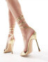 Public Desire Ronnie pointed heeled sandal with ankle tie in gold Золотистый, 41 - фото #6