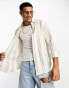 Pull&Bear linen long sleeve striped shirt in sand