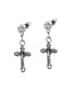 ფოტო #1 პროდუქტის Stainless Steel Oxidized Cross Charm & CZ Huggie Hoop Earrings