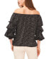 Фото #2 товара Women's Printed Off The Shoulder Bubble Sleeve Tie Front Blouse