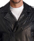 Men's Slim Fit Studded Leather Asymmetrical Zip Front Biker Jacket