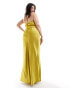 Фото #4 товара TFNC Bridesmaids Plus satin maxi dress with tie back and button detail in lime