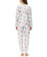 Фото #2 товара Women's Printed Microfleece V-neck Long Sleeve Top with Jogger 2 Pc Pajama Set