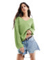 Threadbare fluffy v neck slouchy jumper in green