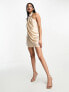 Фото #3 товара ASOS DESIGN one shoulder super draped asymmetric neck cowl back mini dress in stone