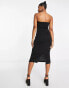 Фото #6 товара Femme Luxe sweetheart neckline diamante trim bodycon midi dress in black