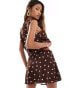 Abercrombie & Fitch co ord high rise bias cut mini skort in brown polka dot